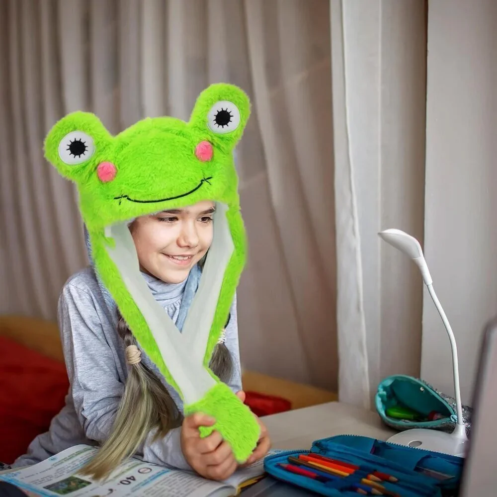 Kids Frog Animal Hat with Ears Moving Jumping Pop Up Beating Plush Holiday